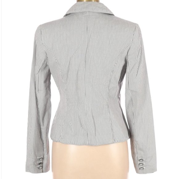 Ann Taylor LOFT 100% Cotton Striped Gray Blazer - Picture 2 of 2
